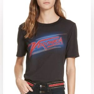 Veronica Beard Jeans Black Graphic Logo Band Top Tee T-Shirt US M